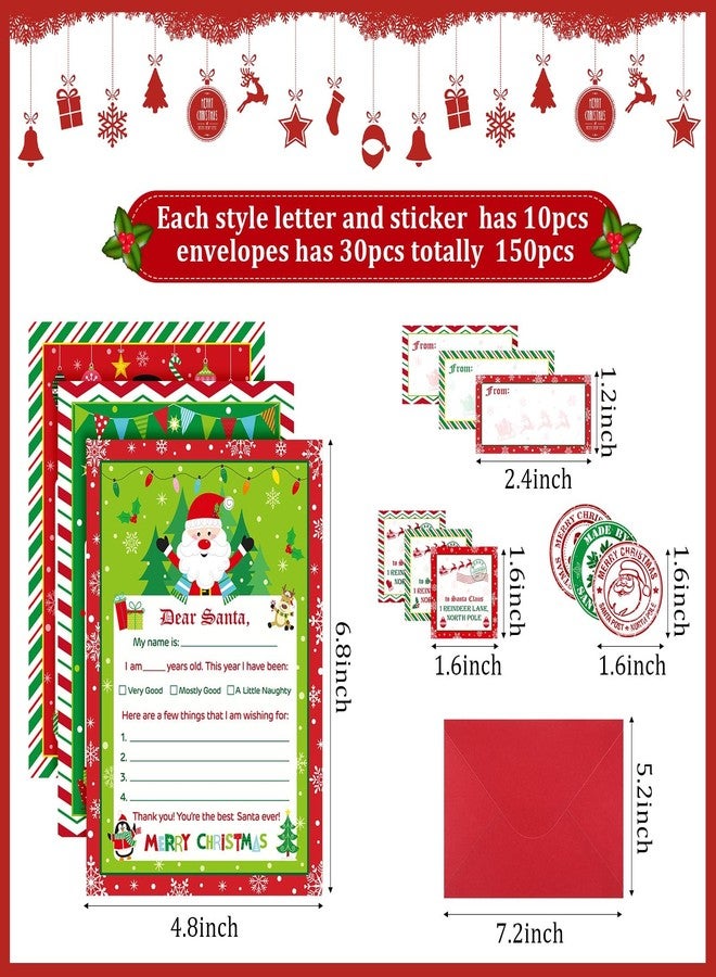 Harloon 150 Pcs Letter to Santa Writing Kit Christmas Wish List Snowman Elf Xmas Letter Paper Stationery with Sticker Nice Naughty Snowflake Envelopes Christmas List for Holiday Greeting Supplies - Image 2